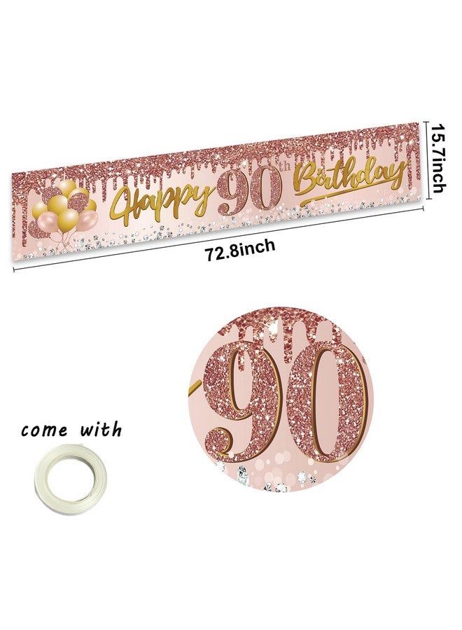 Excelloon 90th Birthday Banner Decorations for Women, Pink Rose Gold Happy 90 Birthday Yard Banner Party Supplies, 90 Year Old Bday Background Sign for Outdoor Indoor - Image 2
