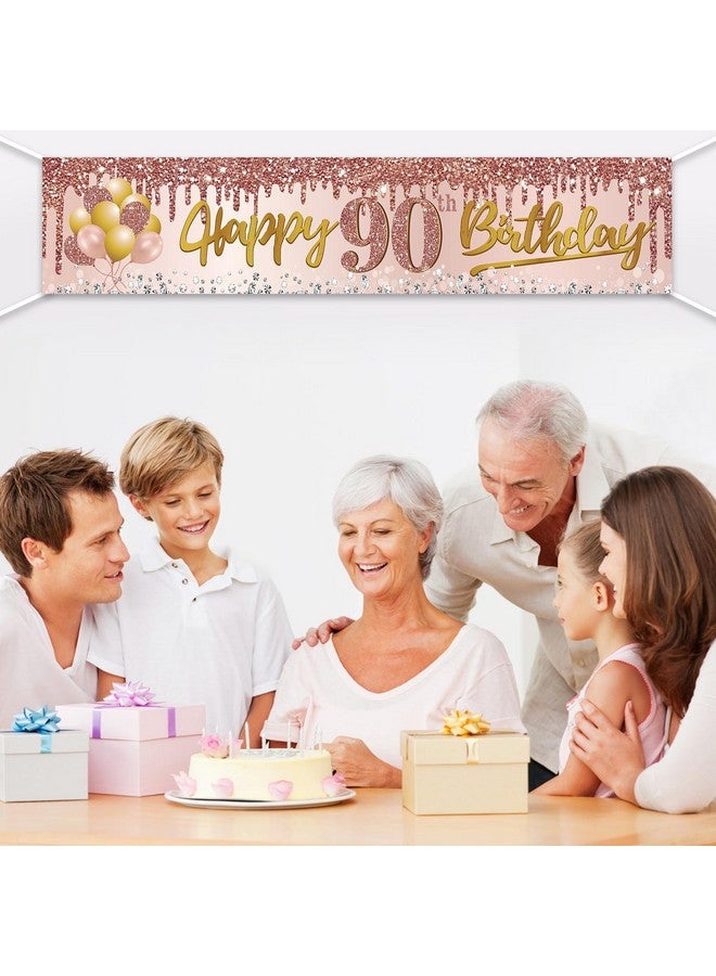 Excelloon 90th Birthday Banner Decorations for Women, Pink Rose Gold Happy 90 Birthday Yard Banner Party Supplies, 90 Year Old Bday Background Sign for Outdoor Indoor - Image 3
