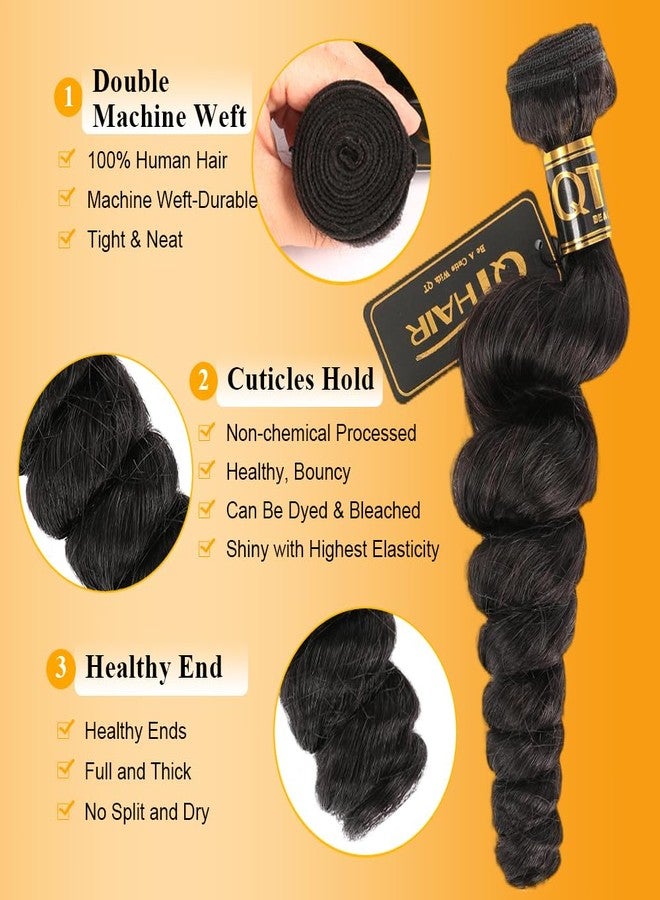 QTHAIR 18A Brazilian Loose Wave Hair Bundles With Closure (14 16 18+12inch) 3 Bundles with 4X4 Lace Closure Free Part Virgin Remy Hair Brazilian Weave Human Hair - Image 3