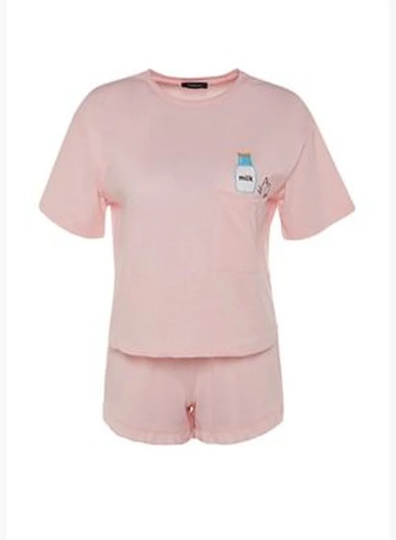 trendyol Pink Printed Knitted Pajamas Set THMSS22PT0422