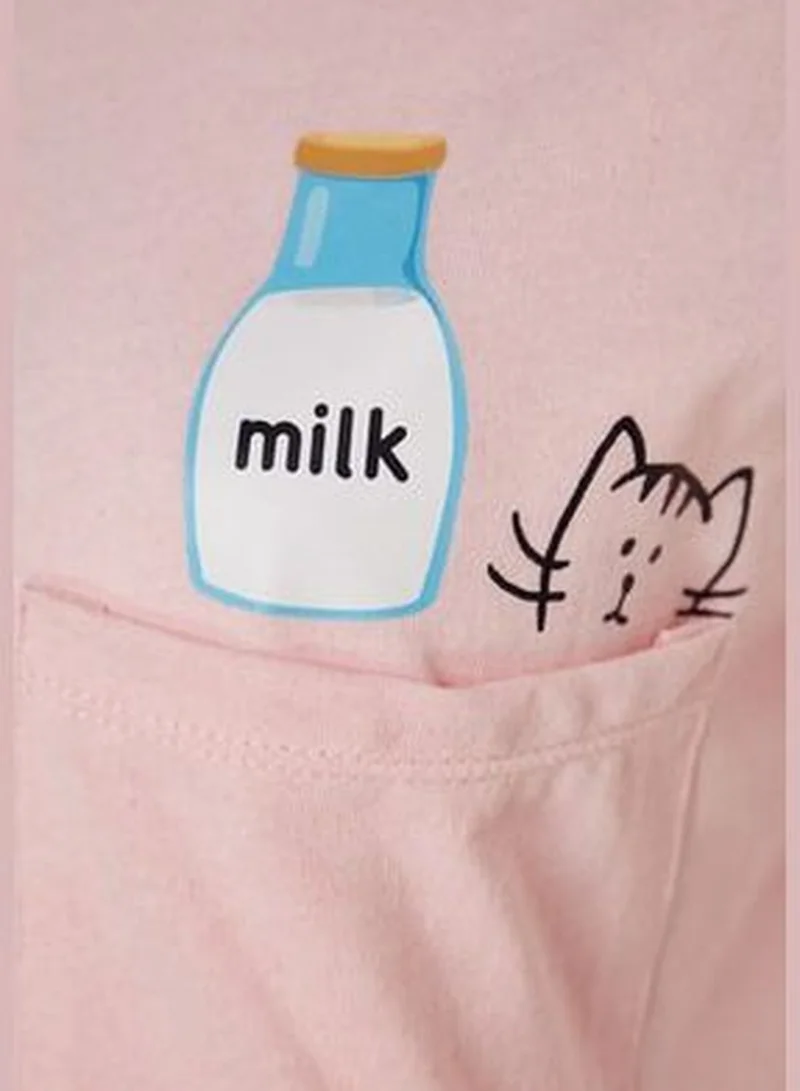 trendyol Pink Printed Knitted Pajamas Set THMSS22PT0422