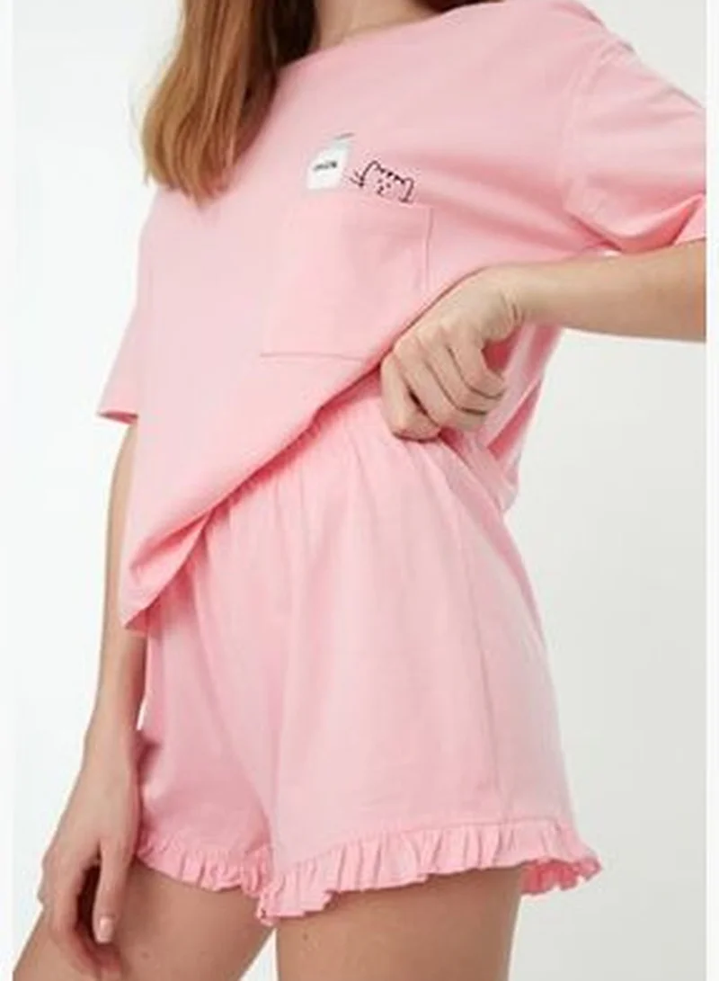 trendyol Pink Printed Knitted Pajamas Set THMSS22PT0422