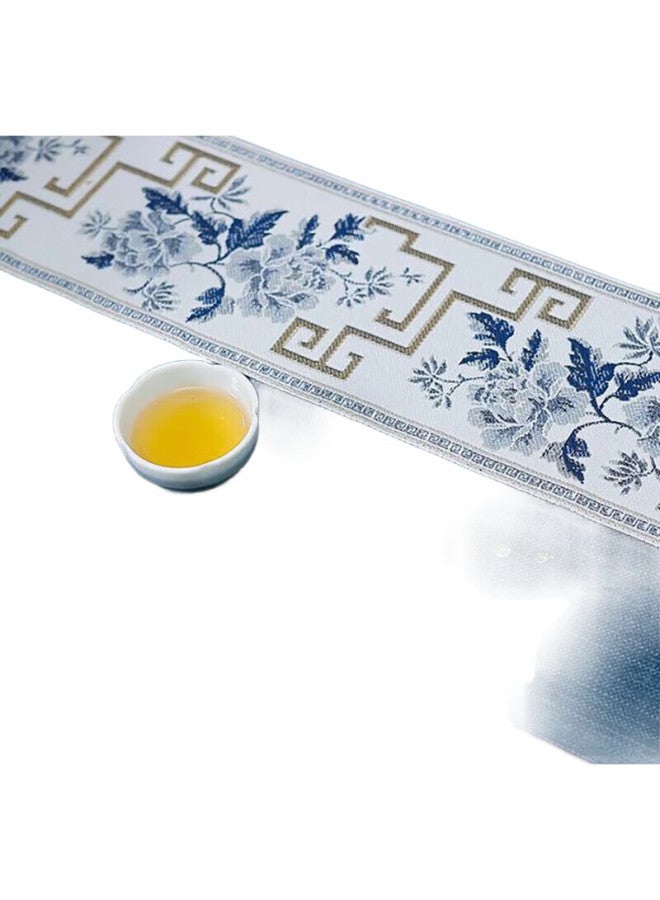 Avivi Aiwei Table Runner, Chinese-Style Tablecloth, Coffee Table Cloth, Long Tea Mat, Tea Table Fabric, Dining Table Mat, 33*240, National Color Radiance, Blue - Image 1