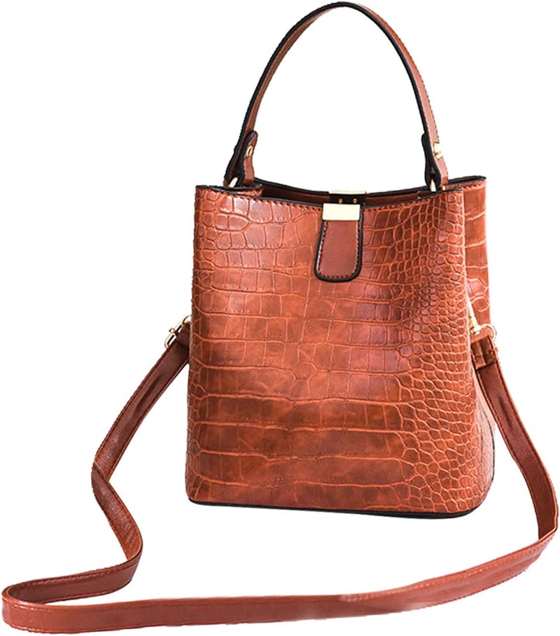 klarako Women PU Leather Purses Bucket Bag Business Handbags Top Handle Satchel Large Capacity Work Tote Shoulder Bags Waterproof Big Crossbody Bag  Coffee, 19x13x21CM - Image 1