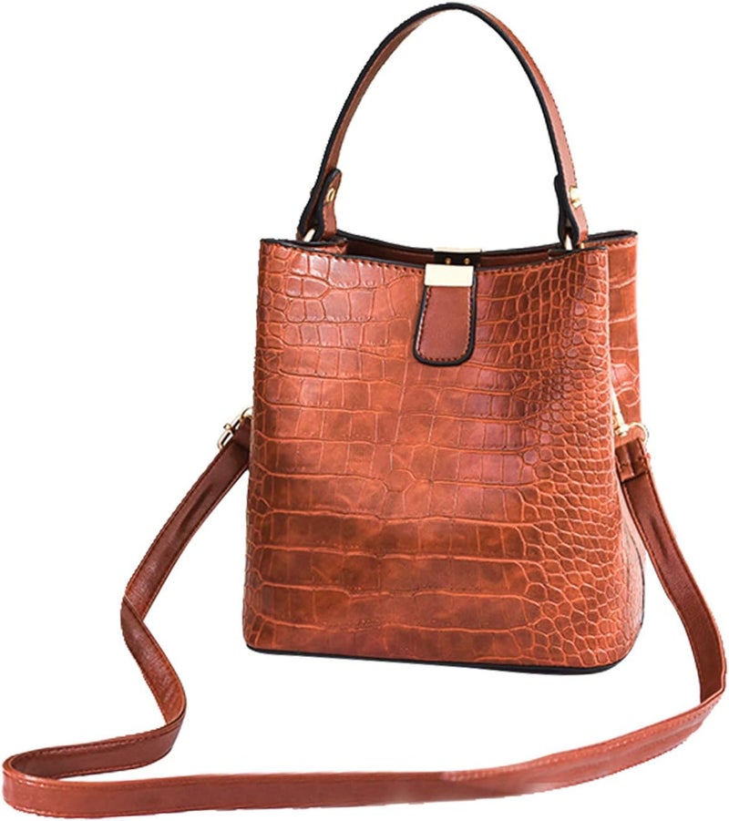 klarako Women PU Leather Purses Bucket Bag Business Handbags Top Handle Satchel Large Capacity Work Tote Shoulder Bags Waterproof Big Crossbody Bag  Coffee, 19x13x21CM - Image 3