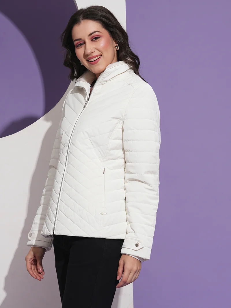 جلو باص Women Mock Neck Front Pockets Winter Wear Insulator Puffer Jacket