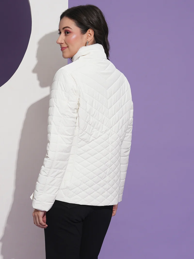 جلو باص Women Mock Neck Front Pockets Winter Wear Insulator Puffer Jacket