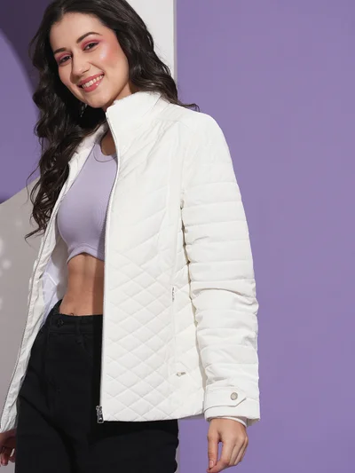 جلو باص Women Mock Neck Front Pockets Winter Wear Insulator Puffer Jacket