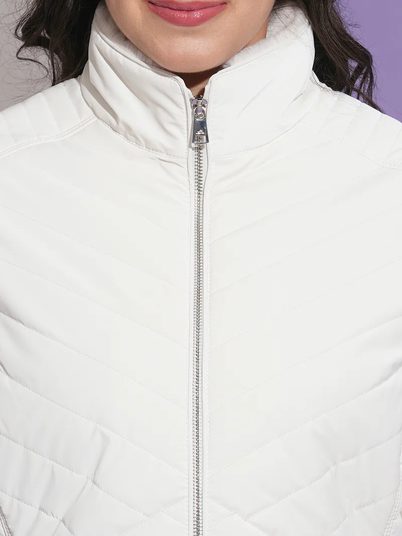 جلو باص Women Mock Neck Front Pockets Winter Wear Insulator Puffer Jacket