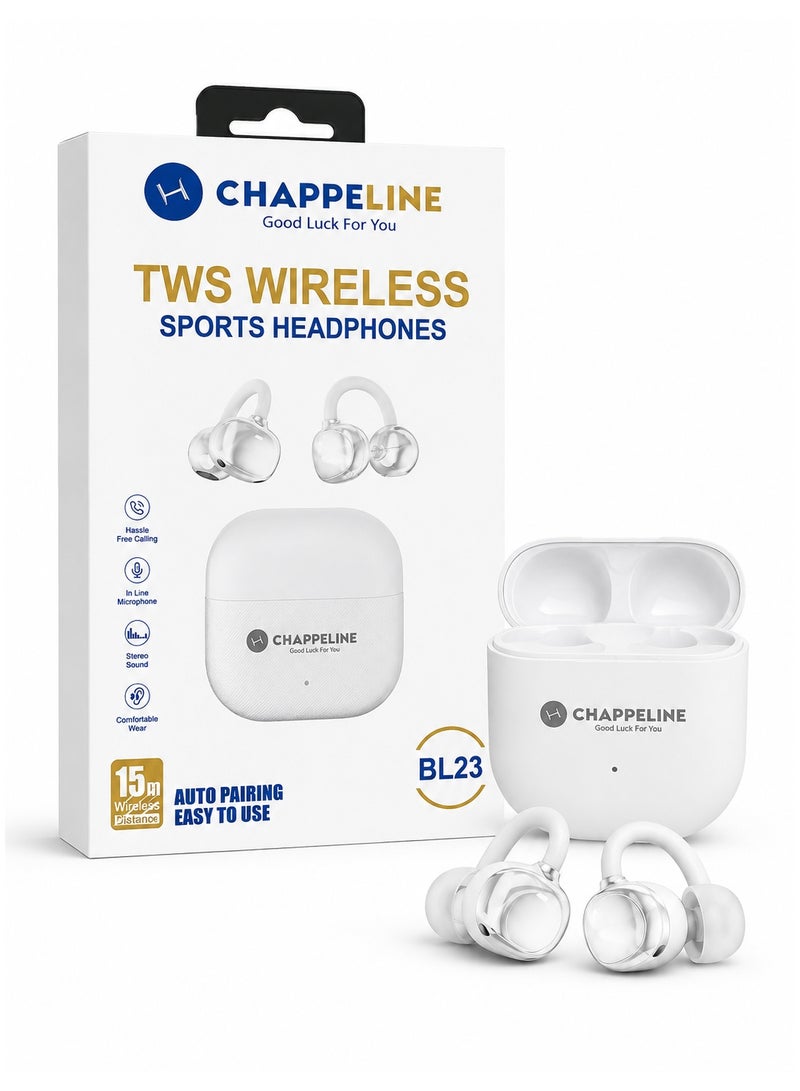 Chappeline BL23 TWS Wireless Sports Headphones Air Clip Open Ear Wireless Earbuds Lightweight Comfort, AI Call Noise Cancellation Attachable Ear Grips - White - Image 1