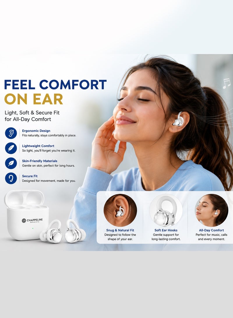 Chappeline BL23 TWS Wireless Sports Headphones Air Clip Open Ear Wireless Earbuds Lightweight Comfort, AI Call Noise Cancellation Attachable Ear Grips - White - Image 3