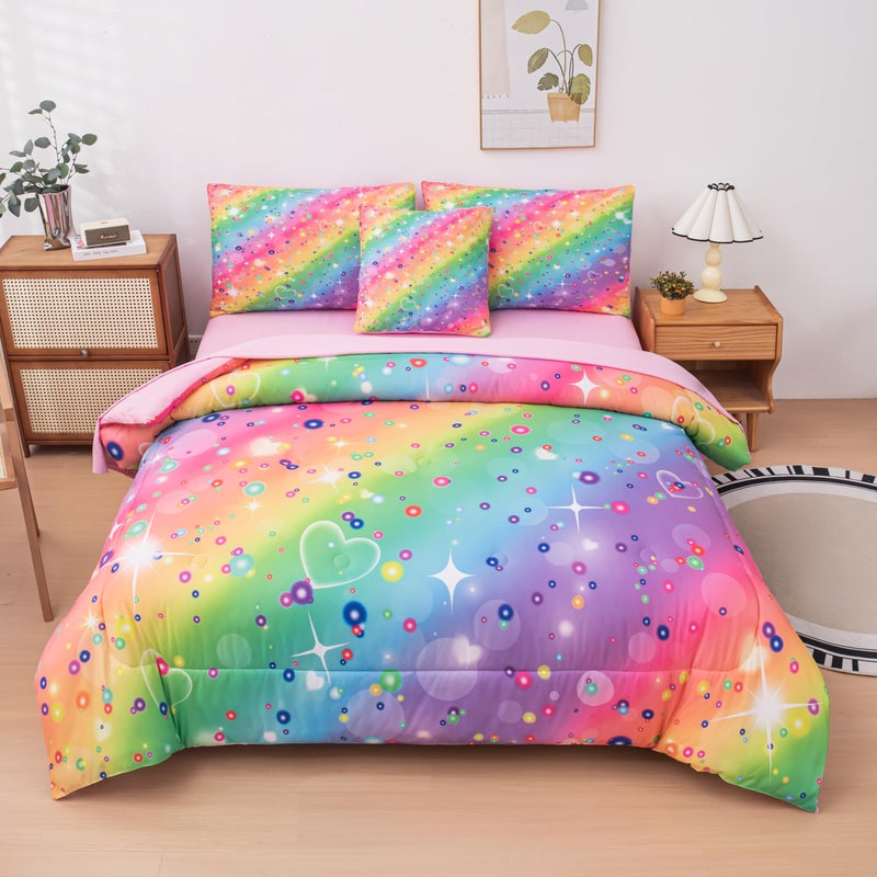 MWMWMW 6 Pcs Girls Twin Comforter Set, Colorful Rainbow Galaxy Bedding Sets, Twin Bedding Sets for Girls Kids with 1 Comforter, 1 Flat Sheet, 1 Fitted Sheet, 1 Pillow Cover, 2 Pillowcases - Image 2
