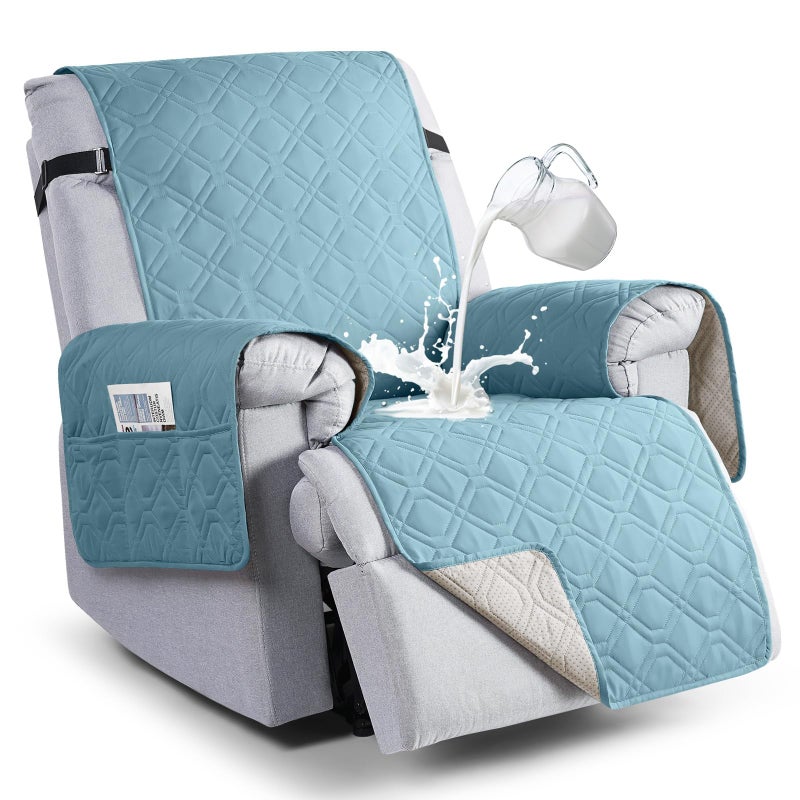 VANSOFY 100% Waterproof Recliner Chair Covers, Recliner Cover Non-Slip Dog Chair Cover Furniture Protector Washable Slipcover with Pocket, Elastic Straps for Pets, Dogs(Azuree, 23.6") - Image 1