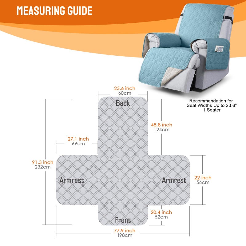 VANSOFY 100% Waterproof Recliner Chair Covers, Recliner Cover Non-Slip Dog Chair Cover Furniture Protector Washable Slipcover with Pocket, Elastic Straps for Pets, Dogs(Azuree, 23.6") - Image 2