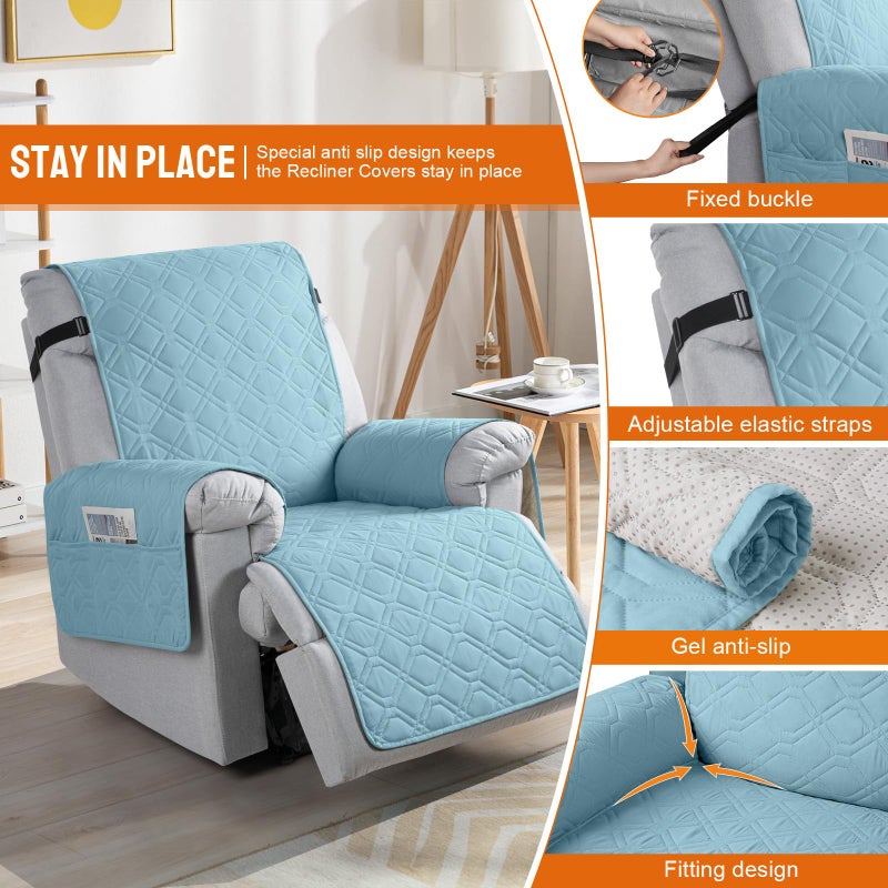 VANSOFY 100% Waterproof Recliner Chair Covers, Recliner Cover Non-Slip Dog Chair Cover Furniture Protector Washable Slipcover with Pocket, Elastic Straps for Pets, Dogs(Azuree, 23.6") - Image 3