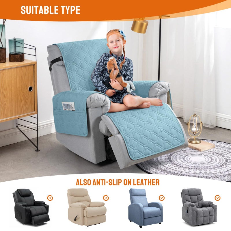 VANSOFY 100% Waterproof Recliner Chair Covers, Recliner Cover Non-Slip Dog Chair Cover Furniture Protector Washable Slipcover with Pocket, Elastic Straps for Pets, Dogs(Azuree, 23.6") - Image 5