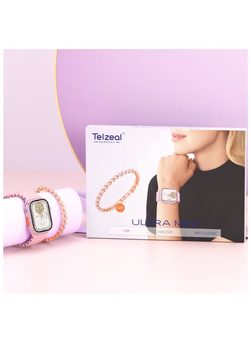 Telzeal Ultra Mini 38MM Ladies Smart Watch with 3 Stylish Interchangeable Straps, Compatible with Android & iOS, Wireless Charging, Heart Rate & Fitness Tracking, Free Elegant Gift Bracelet Included, Ideal Fashion Gift for Women, Slim Design for Daily Elegance - Image 3