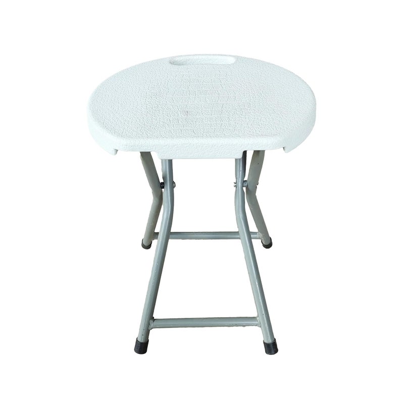 Folding Stool, White Plastic Seat with Metal Frame, Portable Round Chair - Image 2