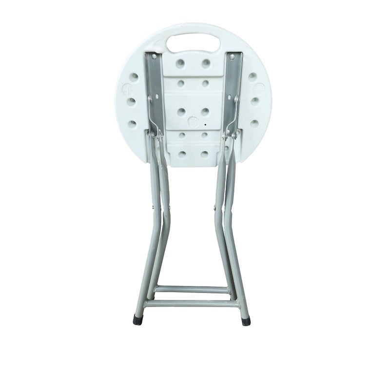 Folding Stool, White Plastic Seat with Metal Frame, Portable Round Chair - Image 3