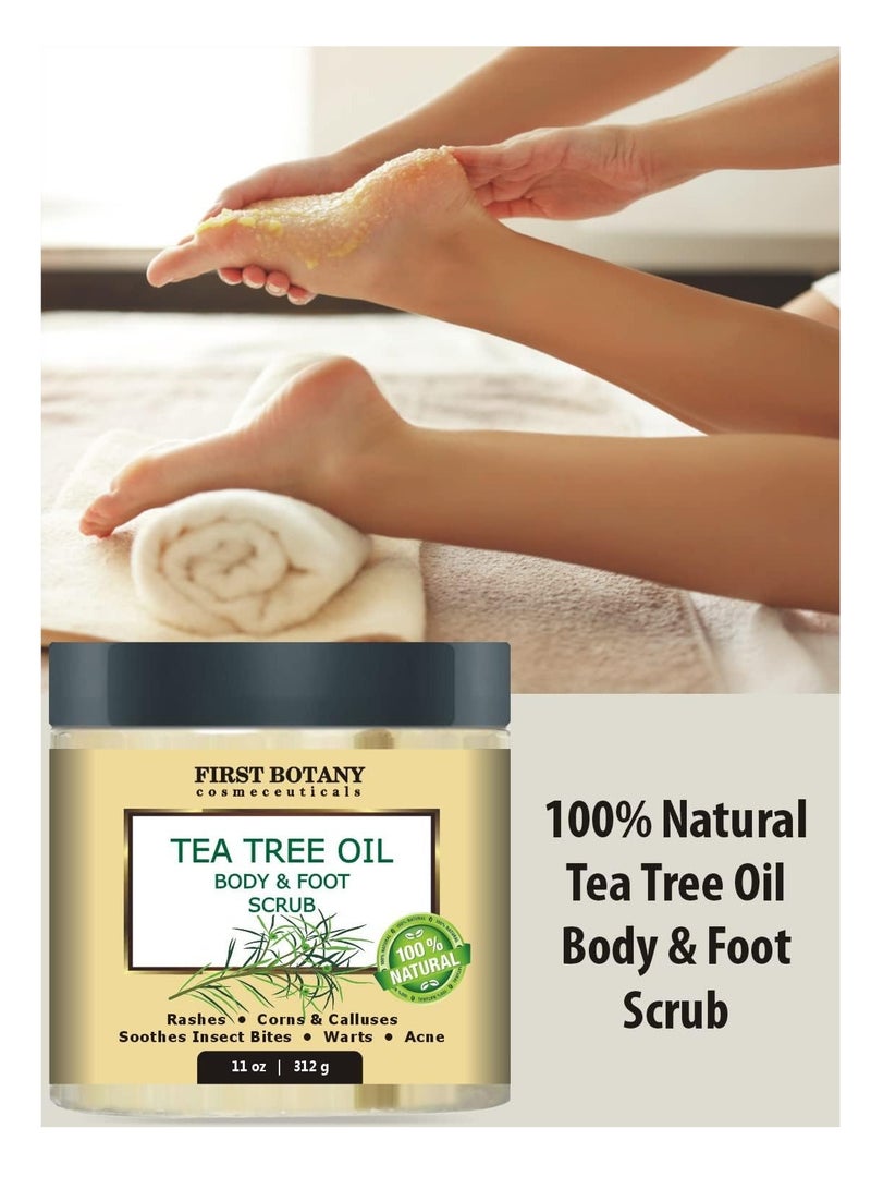 فيرست بوتاني كوزماسيتكلز مقشر الجسم والقدمين بزيت شجرة الشاي الطبيعي بنسبة 100% مع ملح البحر الميت - الأفضل لعلاج حب الشباب والقشرة والثآليل، ويساعد في علاج مسامير القدم ومسامير القدم والقدم الرياضية وحكة اللعب ورائحة الجسم - Image 3