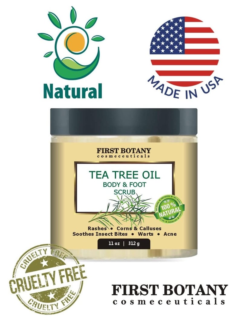 فيرست بوتاني كوزماسيتكلز مقشر الجسم والقدمين بزيت شجرة الشاي الطبيعي بنسبة 100% مع ملح البحر الميت - الأفضل لعلاج حب الشباب والقشرة والثآليل، ويساعد في علاج مسامير القدم ومسامير القدم والقدم الرياضية وحكة اللعب ورائحة الجسم - Image 1
