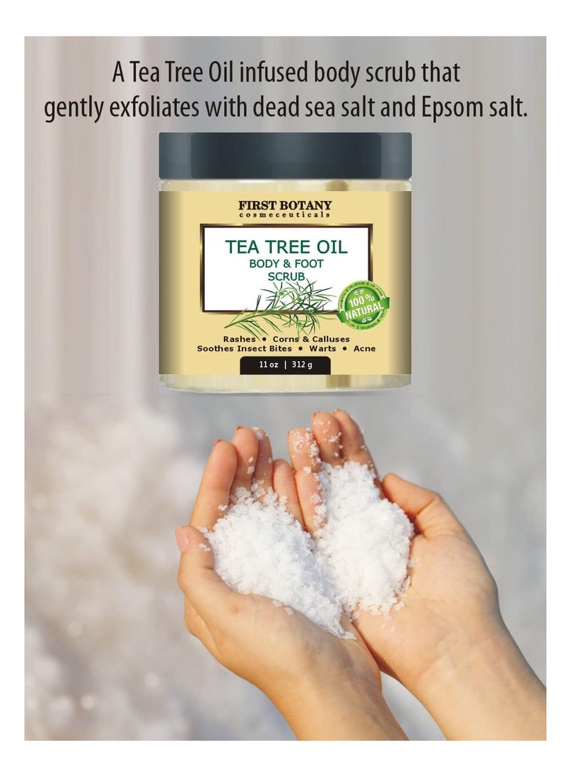 فيرست بوتاني كوزماسيتكلز مقشر الجسم والقدمين بزيت شجرة الشاي الطبيعي بنسبة 100% مع ملح البحر الميت - الأفضل لعلاج حب الشباب والقشرة والثآليل، ويساعد في علاج مسامير القدم ومسامير القدم والقدم الرياضية وحكة اللعب ورائحة الجسم - Image 2