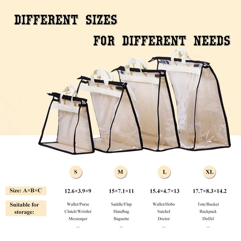 Fazhongfa 2Pcs Dust Bags For Handbags Clear Purse Storage Organizer Non-Woven Hanging Bag Closet With Zipper And Handle (Small  Cream Color) - Image 2