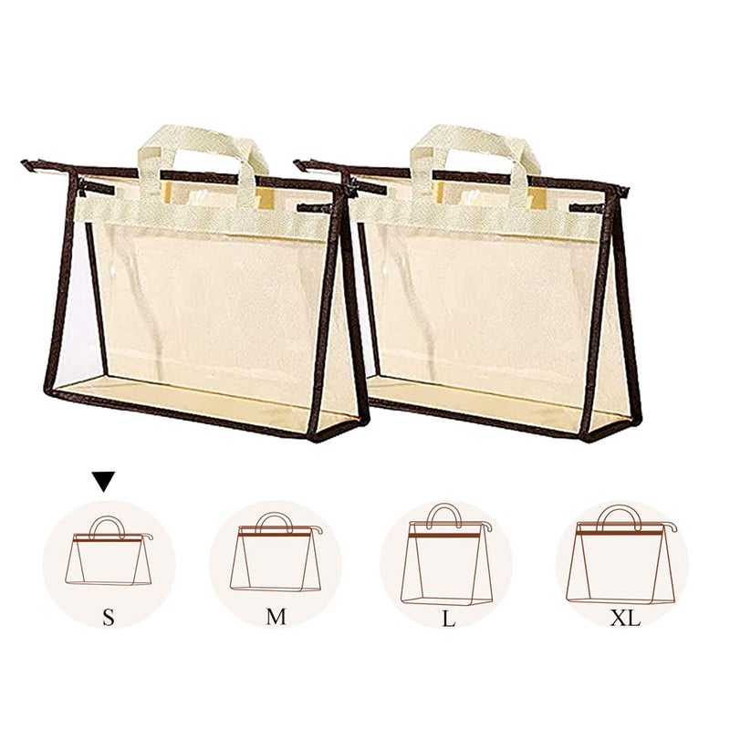 Fazhongfa 2Pcs Dust Bags For Handbags Clear Purse Storage Organizer Non-Woven Hanging Bag Closet With Zipper And Handle (Small  Cream Color) - Image 1