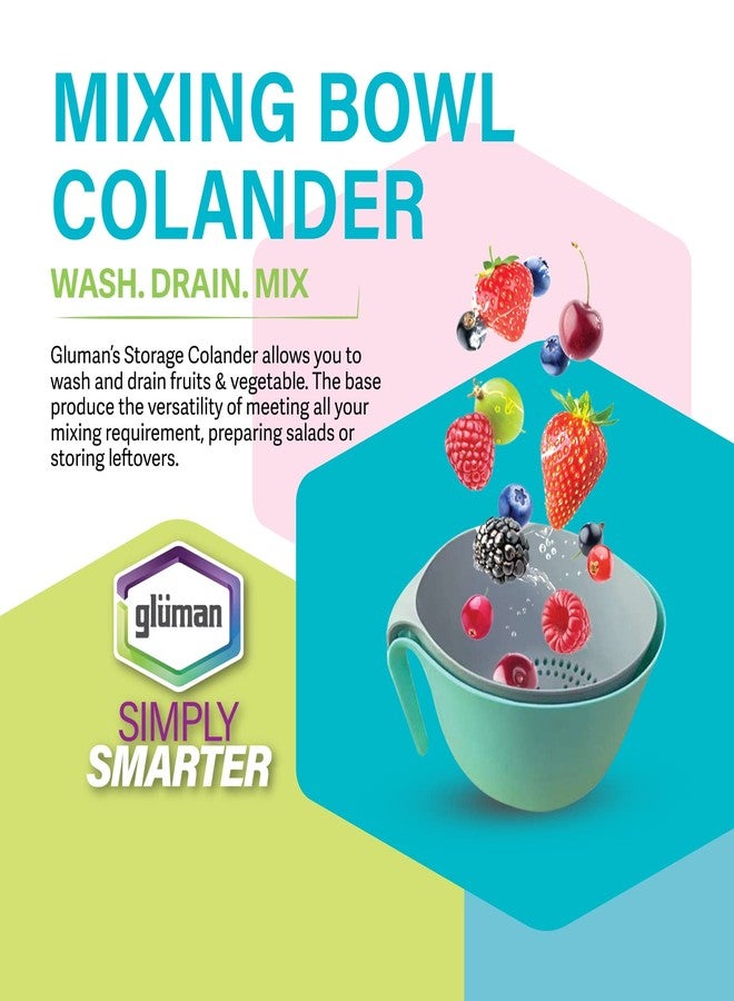 Gluman Washing Vegetables and Fruit Draining Basket Strainer | Fruit Basket for Dining Table | Detachable Double Layer Drain Salad Bowl | Anti-Skid Bottom Pegs (Teal Green) - Image 2