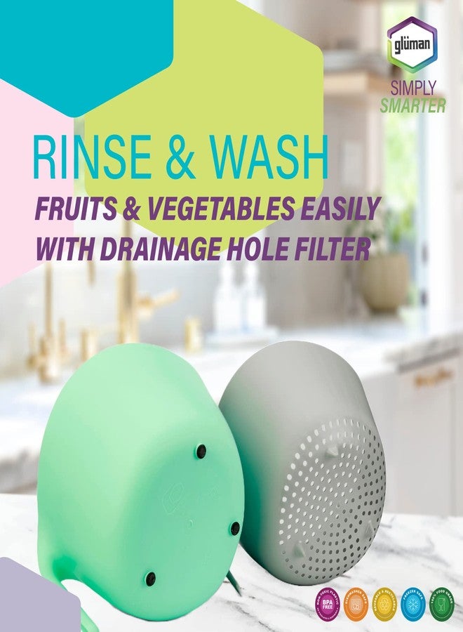 Gluman Washing Vegetables and Fruit Draining Basket Strainer | Fruit Basket for Dining Table | Detachable Double Layer Drain Salad Bowl | Anti-Skid Bottom Pegs (Teal Green) - Image 4