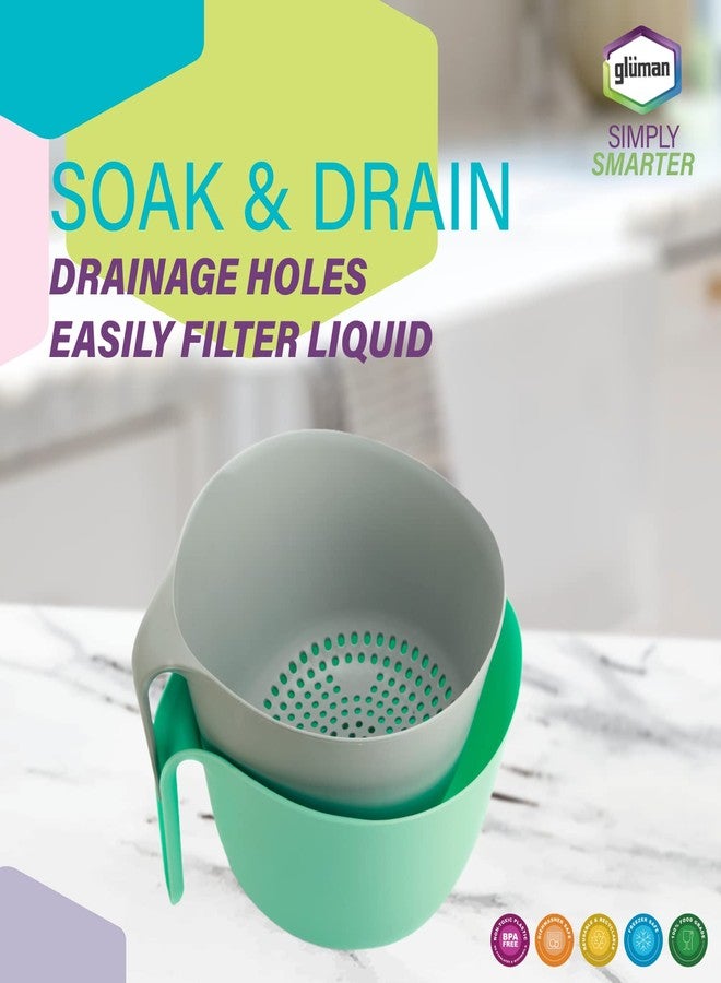 Gluman Washing Vegetables and Fruit Draining Basket Strainer | Fruit Basket for Dining Table | Detachable Double Layer Drain Salad Bowl | Anti-Skid Bottom Pegs (Teal Green) - Image 3