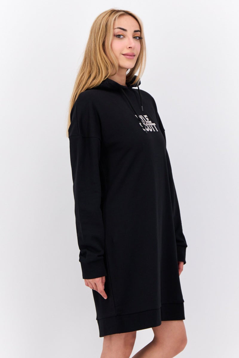 Lyle & Scott Women Brand Logo Hooded Sweatshirt Dress, Black - Image 2