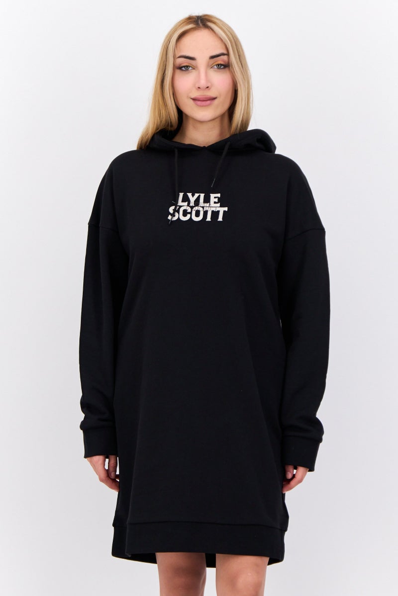 Lyle & Scott Women Brand Logo Hooded Sweatshirt Dress, Black - Image 1