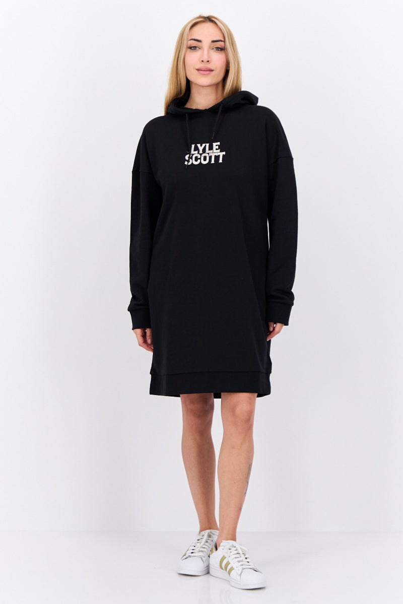 Lyle & Scott Women Brand Logo Hooded Sweatshirt Dress, Black - Image 4
