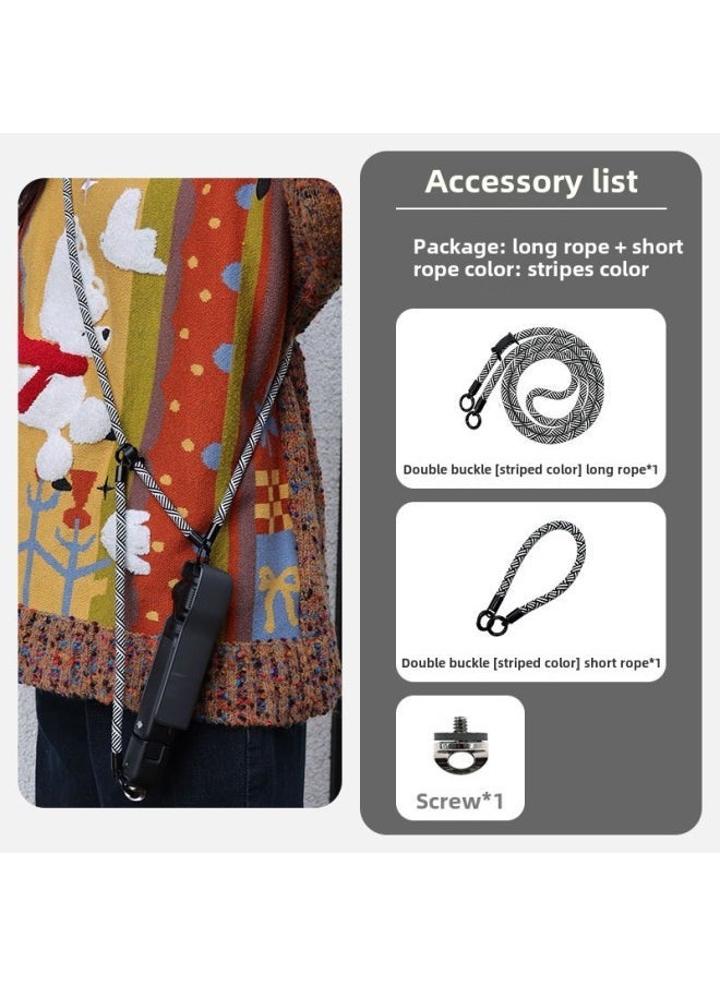 Generic For DJI Dajiang Osmo Pocket 3 Lanyard Safety Hand Rope Pocket 3 Protective Shell Lanyard Oblique Rope-Color:Pocket3 Striped Double Buckle Lanyard + Hand Strap  - Image 1