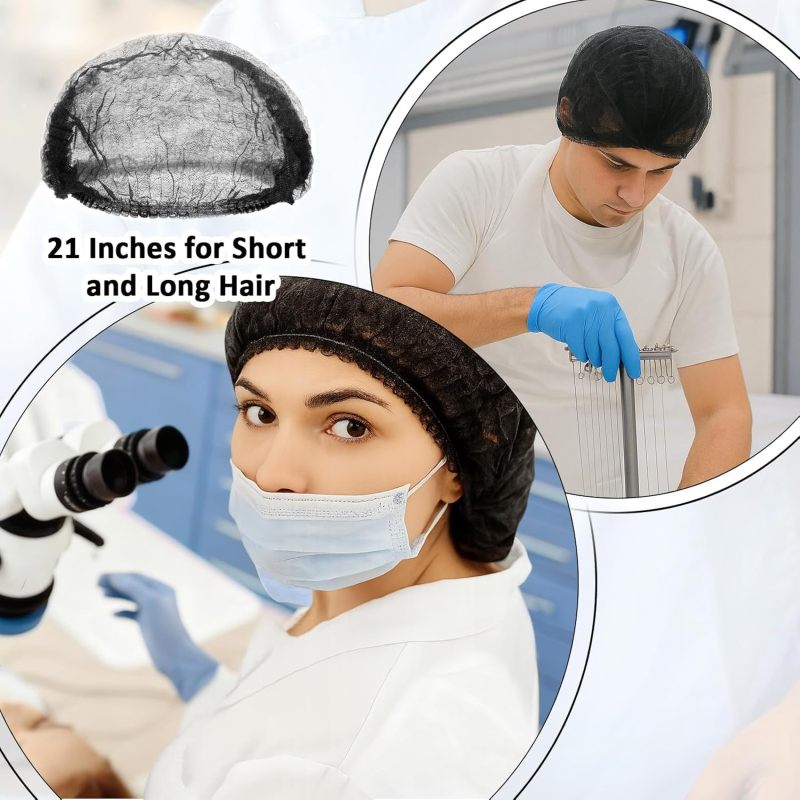 Disposable Bouffant Caps: 500-Count Black Non-Woven Fabric - Breathable Comfortable Secure Elastic Design Hair Nets for Food Service Healthcare Kitchen Home Use - Image 5