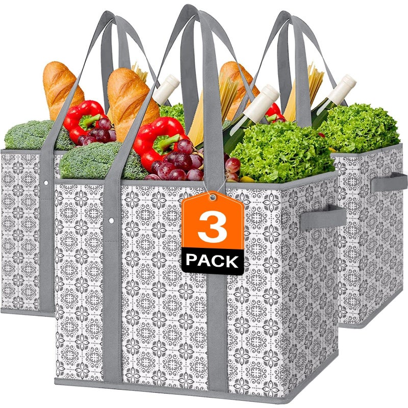 WISELIFE Reusable Grocery Bags 3 PackLarge Grocery Tote Bag Water Resistant Shopping Bags Foldable Grocery Bag for ClothesShoes and Picnic