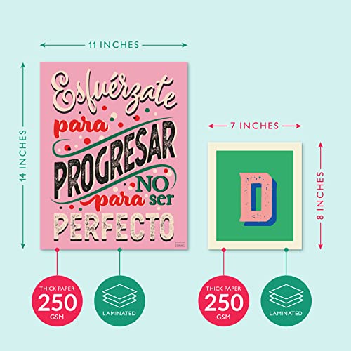 Sweetzer & Orange Set of 8 Motivational Posters in Spanish & BIENVENIDOS Letters for Teachers & Students - Language Charts That Inspire - Laminated Growth Mindset Banners for Classroom - 11"x14" - Image 2