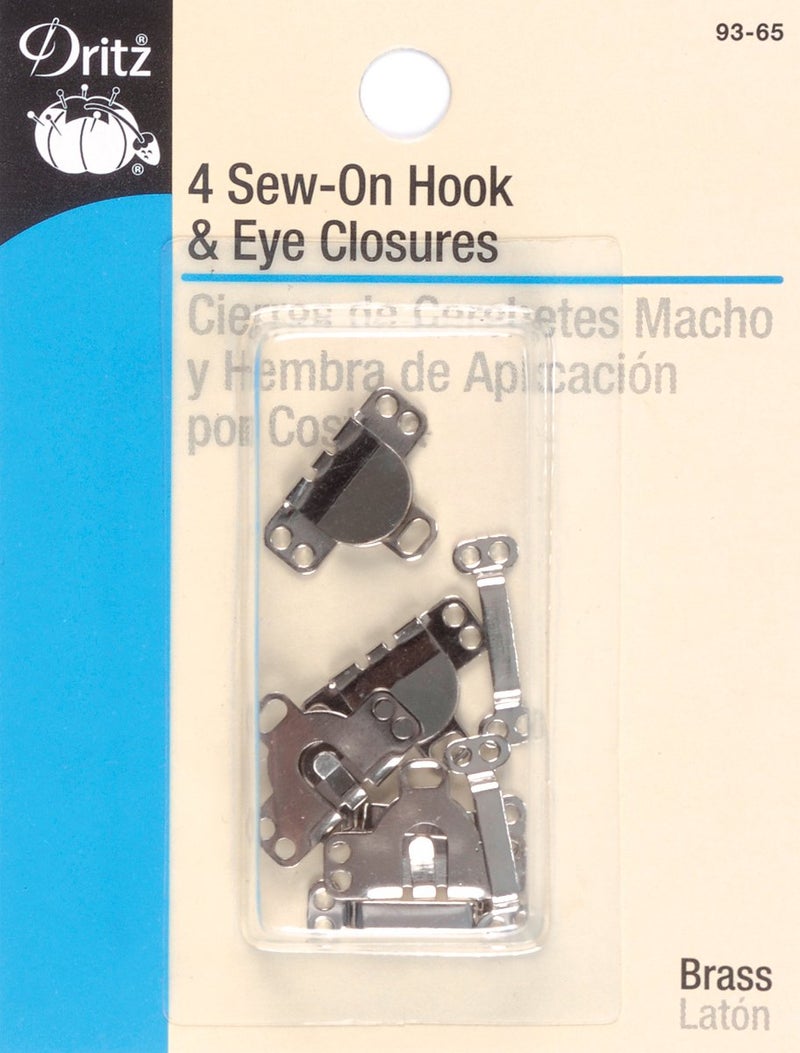 Dritz Sew-On Skirt Hook & Eye Closures 4/Pkg, Nickel - Image 1