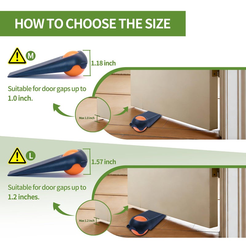 COVERCORNER Door Stoppers for Bottom of Door, Rubber Door Stopper Wedges, Door Holders for All Types of Surfaces, 2 Pack Magic Ball Door Stops, 5 inch, Black and Orange - Image 5