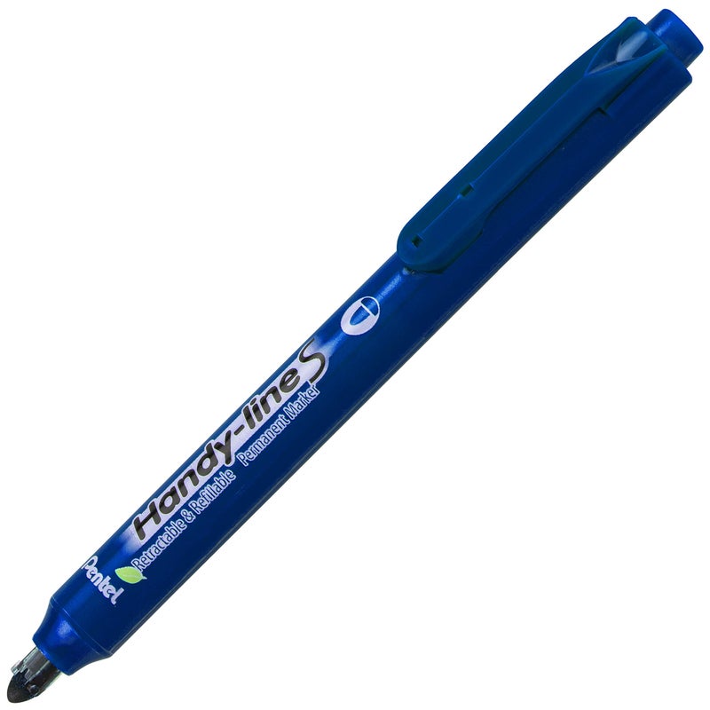 Pentel ماركر دائم قابل للسحب وإعادة التعبئة من بينتل Handy-Line S، طرف مائل، أسطوانة زرقاء، حبر أزرق، علبة من 12 (NXS15-C) - Image 2