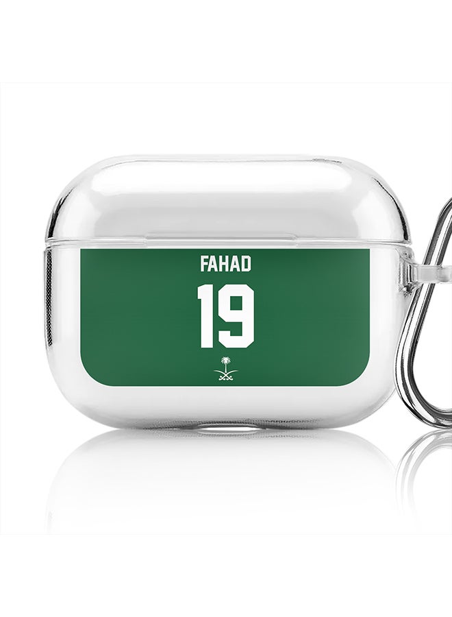 Stylizedd Classic Clear printed Case for Apple Airpods Pro Soft TPU Gel Thin Transparent Flexible Cover [Designed for Apple Airpods Pro] - Football Team - Saudi Arabia, Player Name - Fahad - Image 1