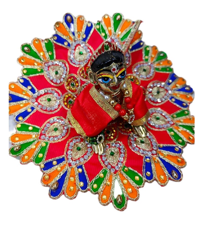 PARTISH PARTISH Brass Bal Radha Rani Murti L Kishori Ji With Heavy Dress And All Accessories With Face Makeup Size 4 Fantasy  - Image 4