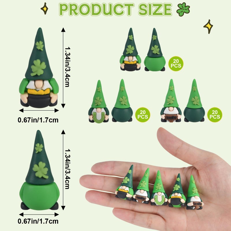 letesult 60PCS Mini St Patrick's Day Gnomes Figurines, Tiny Gnomes Figures Spring Irish Leprechaun Decor Small Statues to Hide and Seek, Miniature St Patricks Gnome Ornaments Decorations for Home Table Decor - Image 2