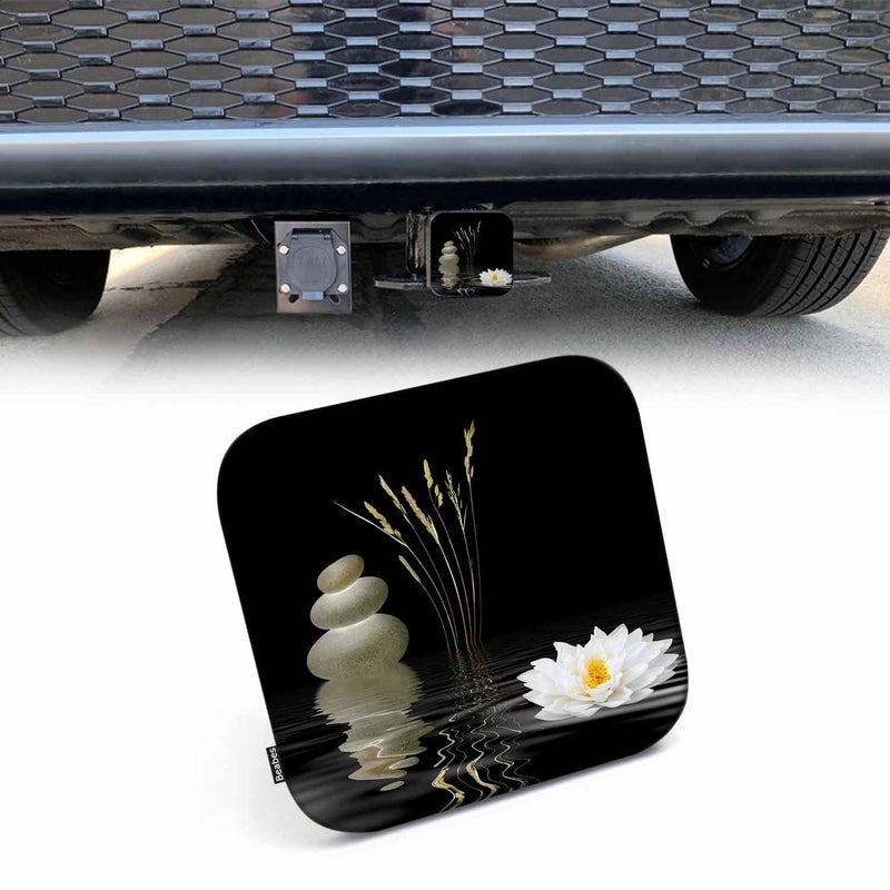 Beabes Spa Stones Tow Trailer Hitch Cover Plug Insert  Japanese Spa Stones White Lotus Rippled Water Receiver Hitch Cover Tow Hitch Covers Compatible with Most Auto Cars Trucks for 2 Inch Receivers - Image 1