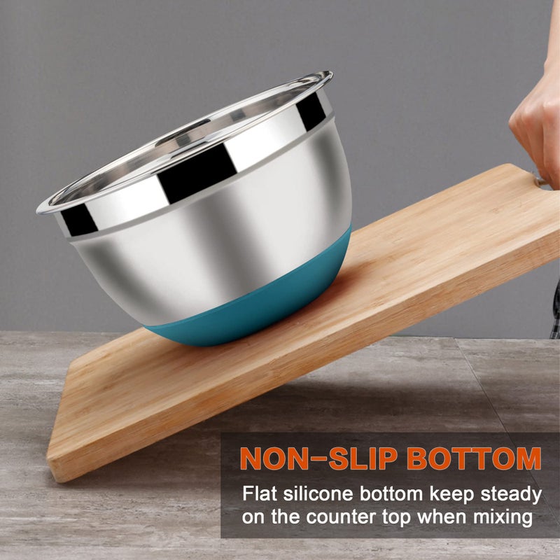 LIANYU Stainless Steel Nesting Mixing Bowls Set of 6, Non-slip Bottom & Airtight Lids, Size 7, 3.5, 2.5, 2, 1.5, 1QT, Large Metal Bowls for Cooking, Baking, Food Storage, Dark Blue - Image 5