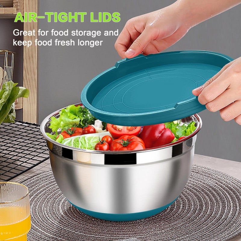 LIANYU Stainless Steel Nesting Mixing Bowls Set of 6, Non-slip Bottom & Airtight Lids, Size 7, 3.5, 2.5, 2, 1.5, 1QT, Large Metal Bowls for Cooking, Baking, Food Storage, Dark Blue - Image 4