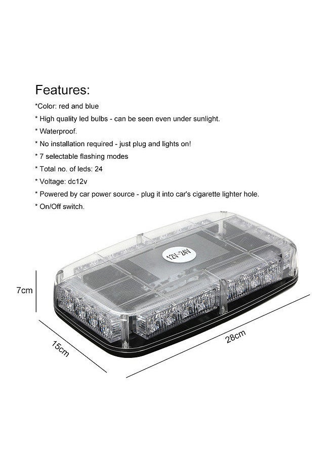 Generic - 12v Car Roof Led Strobe Lights Bar Police Emergency Warning Fireman Flash Led Police Lights  red and blue - Image 1
