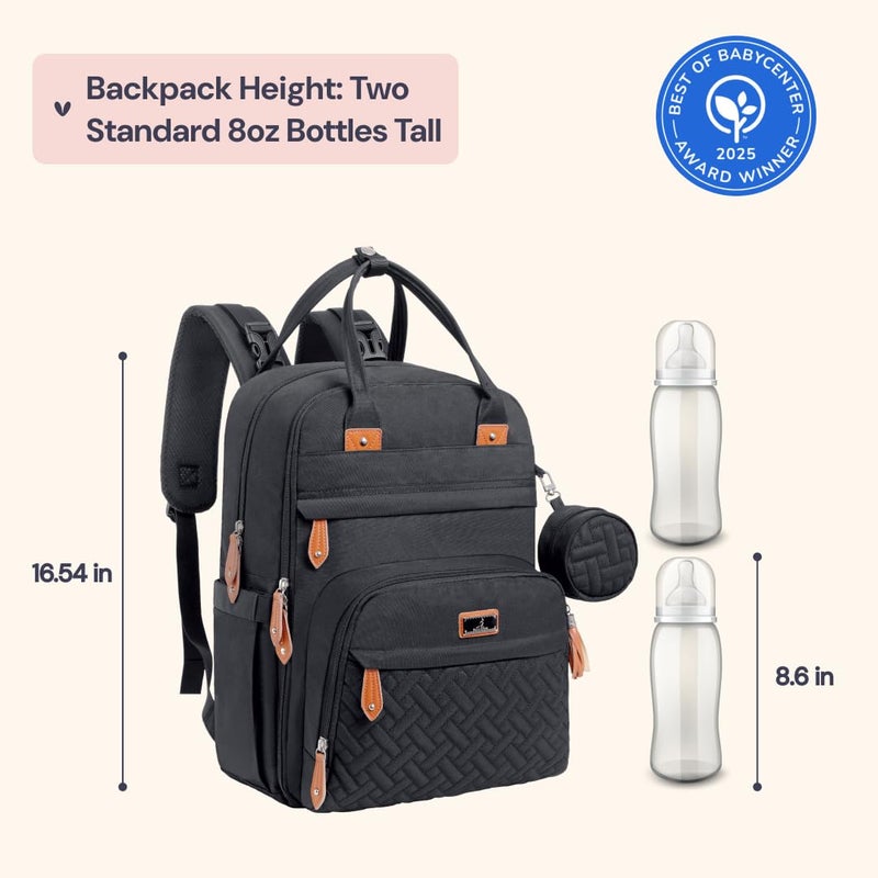 BabbleRoo Diaper Bag Backpack - Baby Essentials Travel Tote - Multi Function Water Resistant Diaper Bag, Travel Essentials Baby Bag with Changing Pad, Stroller Straps & Pacifier Case - Unisex, Black - Image 2