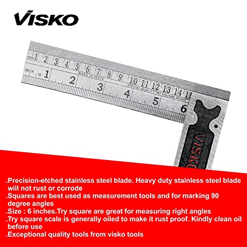 Visko Tools 232 Try Square | Multifunctional Combination Angle Ruler | Stainless Steel Adjustable | Combination Square | Right Angle Ruler | Silver Color | 8 Inch | - Image 3